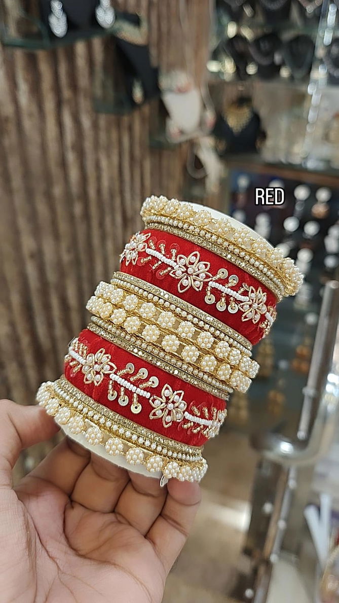 Moti With Velvet Tikki Bangles Set Wholesale Shop In Surat
